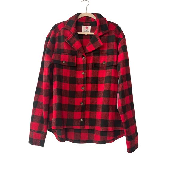 Simply Southern NWT Buffalo Check Red Black Shacket w/Pockets Women's Large - Picture 1 of 8